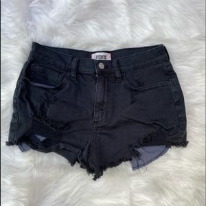 Pink Victoria’s Secret Black Jean Destroyed Shorts